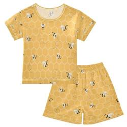 Kinder Kurze Pyjama-Set Gelb Biene Bienenwabe Mädchen Jungen Schlafanzug Set Baumwolle Sommer Nachtwäsche-Set Honig Bienes von HMZXZ