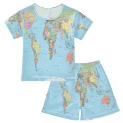 HMZXZ Kinder Kurze Pyjama-Set Weltkarte Alt Mädchen Jungen Schlafanzug Set Baumwolle Sommer Nachtwäsche-Set Ausbildung von HMZXZ