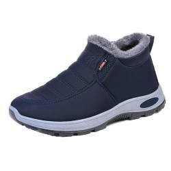 HNGKGJBL Herren Schuhe Extra Breite Füße Slip On Damen Winterstiefel Fell Gefütterte Warme Winterschuhe Stiefel Comfy Wasserdicht Winter Boots Schuhe(Dark Blue,43 EU) von HNGKGJBL