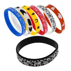 HOMOCONO 7 Stück Western Cowboy Armband Western Theme Armband Armbänder Silikonbänder Western Party Armband Hautfreundliche Armbänder Handgelenk Charm Modische Armbänder Silikonarmbänder von HOMOCONO