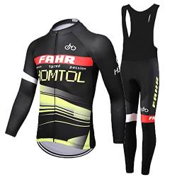 HOMTOL Herren Radtrikot Set Langarm mit 9D Gel Gepolsterten Winter Radsportanzüge Fahrradbekleidung Herbst Trikot set Atmungsaktiv schnell trocknend Trägerhosen für MTB Outdoor von HOMTOL