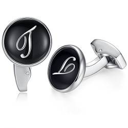 HONEY BEAR Briefe Initialen Buchstabe manschettenknöpfe Herren Edelstahl Hochzeit Cufflinks Manschettenknopf Schwarz (T) von HONEY BEAR