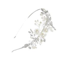 Tiara-Krone Perlen-Braut-Stirnband Perlenstirnband Hochzeit Stirnband hair accessories for wedding hair accessories Hochzeitshaarbänder Perlenkopfschmuck für die Braut Weiß HONMEET von HONMEET