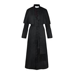 HOOUDO Mittelalter Kleidung Damen Halloween Priester Mittelalter Retro Cosplay Kostüm Volltonfarbe Knopf Maskerade Kostüm Lederweste Herren Mittelalter von HOOUDO