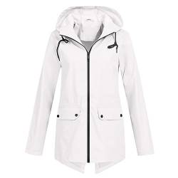 HOOUDO Regenjacke Damen Wasserdicht Atmungsaktiv Lang Regenmantel Schwarz Softshelljacke Outdoorjacke Übergangsjacke Leichte Jacke mit Kapuze für Frühlings Herbst zum Wandern Fahrrad von HOOUDO