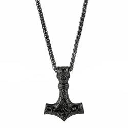 HORHEAR Wikinger Stil Thor Hammer Edelstahl Anhänger Mjolnir Halskette Herrenschmuck (Schwarz) von HORHEAR