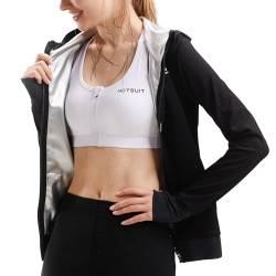 HOTSUIT Schwitzanzug damenSauna Anzug für Frauen Kompressionsschweißjacke mit Reißverschluss und Daumenlöchern für Frauen Fitness Gewichtsverlust Body Shaper Schwarz-2XL von HOTSUIT