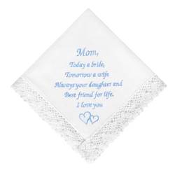 HOULIFE Hochzeits-Taschentücher für Braut, etwas Blau, Hochzeitsgeschenk, besticktes Taschentuch mit Spitzenrändern, Für Mama, 1 Stück, 32 x 32cm/12.6 x 12.6" von HOULIFE