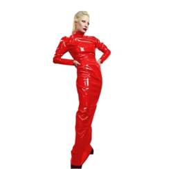 Coplay Maxikleid aus PVC-Leder, Rollkragen, langärmelig, Latex-Kunstlatex-Kleid, S-7XL, M, Metall Metall Zink Bügeln, Amazonit von HOUXINQWWP