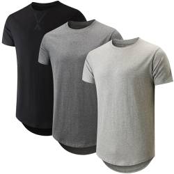 3er Pack Longshirt Herren, Lässige Tops mit Rundhalsausschnitt, Sommer Basic Einfarbig T-Shirt in vielen Farben erhältlich(HellesGrau/Dunkelgrau/Schwarz XL) von HOUZONIY