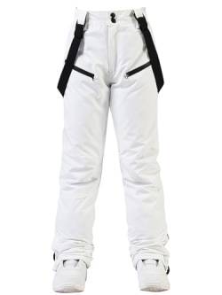 HOUZONIY Skihose für Damen, Thermo Snowboardhose, Outdoorhose für Damen, Verstellbarer Bund, mit abnehmbaren Hosenträgern, Skibekleidung(Weiß M) von HOUZONIY