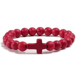 Armband Herren Perlen, Armbänder Mit Perlen Aus Natürlichen Edelsteinen, Rotes Und Türkises Kreuz, Modisches Meditationsarmband, Reiki-Yoga-Armband, Glücksbringer, Stretch-Armband Für Frauen Un von HOWGARI