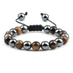 Naturstein Armband Damen, Armbänder Aus Natürlichem Edelstein Und Hämatit-Kristall, Tigerauge, Ausgleichendes Mala-Meditationsarmband, Reiki-Yoga-Armband, Verstellbare Geflochtene Armbänder Für von HOWGARI