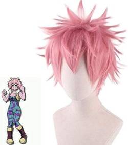 Wig Anime Cosplay Mina Ashido Cosplay Perücke Männer Kurze Rosa Kunsthaar Mina Ashido Cosplay Perücken + Perückenkappe Ashido Perücke von HOWGARI