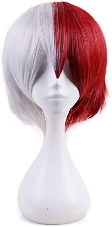 Wig Anime Cosplay Shoto Todoroki Shouto Weiß Rot Kurze Perücke Cosplay Kostüm Hitzebeständige Haar Männer Perücken + Perückenkappe von HOWGARI