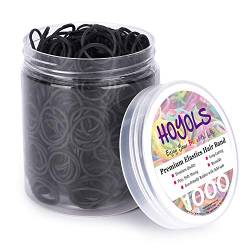 HOYOLS 1.3cm Kleine Schwarze Gummibänder für Haarbänder Gummibänder Mini Kleinkind Zöpfe Pferdeschwanz Halter für Mädchen Kinder dicke Haare Gummibänder keine Beschädigung Handwerk Büro 1000pcs (S) von HOYOLS