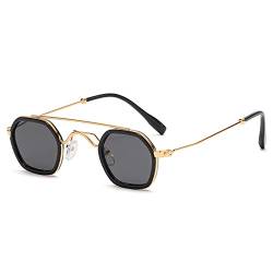 Retro Polygon Small Square Herren Sonnenbrille Metall Double Punk Sonnenbrille Damen Shades UV400,Goldgrau,Einheitsgröße von HPIRME