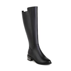 HQINGAXU Frauen Schwarze Spitze Stiefeletten Kniehohe Stiefel Mit Seitlichem Reißverschluss Stiefel Für Breite Waden Blockabsatz Winterschuhe Plus Size Stiefel Wadenhohe Stiefel,Schwarz,46.5 EU von HQINGAXU