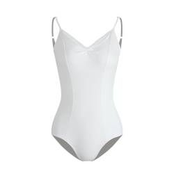 HROYL Damen Ballettanzug V-Ausschnitt Camisole Gymnastik Tanzbekleidung Ballett Body mit Spaghettiträgern, Weiß,M von HROYL