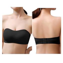 HSAJS Damen Bandeau Trägerloser BH ohne Bügel Gepolsterter Bralette BH Nahtlose Tube Top BH mit Transparenten Trägern für Abendkleider Ballkleider (Schwarz/L) von HSAJS