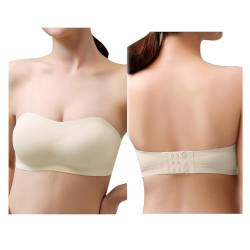 HSAJS Damen Bandeau Trägerloser BH ohne Bügel Gepolsterter Bralette BH Nahtlose Tube Top BH mit Transparenten Trägern für Abendkleider Ballkleider (Weiß/XL) von HSAJS