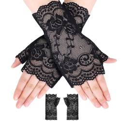 HSLPSM Damen Spitze Fingerlose Handschuhe, Netzhandschuhe, Schwarz Gloves Spitzen, Spitzenhandschuhe für Damen Mädchen Braut Hochzeits Handschuhe Abschlussball Tea Party Kostüm Zubehör von HSLPSM