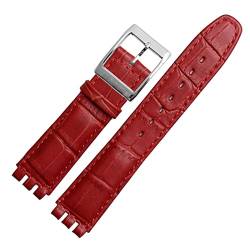 HSPTR 17mm 19mm echtes Kalb Leder Handgelenksgurt für Swatch Watch Band Männer Frauen Alligator Muster Armband Uhrenbandzubehör(Red,19mm) von HSPTR