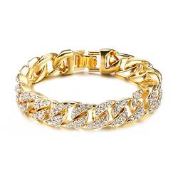 HSWYFCJY 13.5mm Kubanische Armband Iced Out Miami Gold überzogen Hip Hop Full CZ Diamant Armband für Männer,Länge 23cm von HSWYFCJY