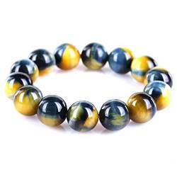 HSYHKDSY Armband aus natürlichen goldenen, blauen und gelben Tigeraugen-Edelsteinen, runden Perlen für Damen und Herren, 18 mm, 16 mm, 14 mm, 12 mm, 10 mm (12 mm b) von HSYHKDSY