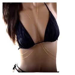 Sexy Strand Bikini Schmuck Körperkette Doppelschicht Taille Bauchkette Goldfarbe BH Kette Halskette Körperschmuck Strand für Frauen Taillenketten von HSYHKDSY