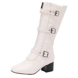 HSyc JRX Damen Blockabsatz Halbstiefel mit Schnalle und 5cm Absatz Langschaft Winter Stiefel Schuhe 33.5 von HSyc JRX