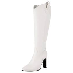 HSyc JRX Damen Blockabsatz High Heels Kniehohe Stiefel mit 10cm Absatz Knee High Boots 35 von HSyc JRX