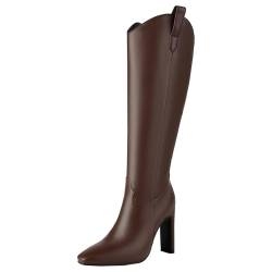 HSyc JRX Damen Blockabsatz High Heels Kniehohe Stiefel mit 10cm Absatz Knee High Boots 38.5 von HSyc JRX