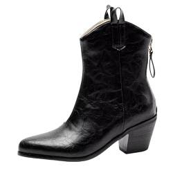 HSyc JRX Damen Cowboy Stiefel mit Reißverschluss Hinten Blockabsatz Stiefeletten Ankle Boots 38.5 von HSyc JRX