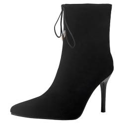 HSyc JRX Damen Samt Stiefeletten mit Schnürung Stiletto High Heels Ankle Boots Winterstiefel 38.5 von HSyc JRX