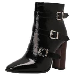 HSyc JRX Damen Stiefeletten mit Schnalle Blockabsatz High Heels Reißverschluss Ankle Boots 37 von HSyc JRX