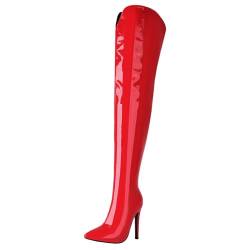 HSyc JRX Langschaft Overknee Stiefel Stiletto High Heels 12cm Absatz Lackstiefel 39.5 von HSyc JRX