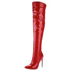 HSyc JRX Stiletto High Heels Lack Overknee Stiefel mit 12cm Absatz Winterstiefel 34 von HSyc JRX