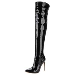 HSyc JRX Stiletto High Heels Lack Overknee Stiefel mit 12cm Absatz Winterstiefel 36 von HSyc JRX