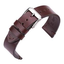 HTFKFW Uhrenarmband, 18mm/20mm/22mm Handgemachte Wachs Öl Leder Uhrenarmbänder Retro Männer Uhr Band Strap Echtes Leder pin Schnalle Uhrenarmband (Color : Dark Bronw_22mm) von HTFKFW