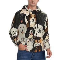 Herren-Kapuzenpullover mit Hundemuster, vielseitig, übergroß, Größe S - 4XL, gemütlich, langärmelig, Sweatshirt Unisex, Schwarz, 4X-Large von HTTUP