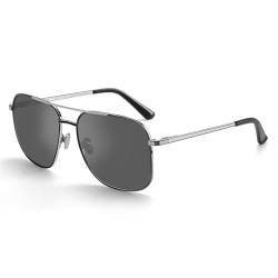 2024 Fashion HD Polarisierte Sonnenbrille Herren Metall Sonnenbrillen Schutzbrille Damen Quadratisch Fahren UV400 Blendschutz Sonnenbrille, Silber, 135 * 130 * 50mm von HTXONB