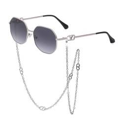 HTXONB 2024 Mode Damen Anti-Drop-Kette Sonnenbrille Metall Anti-Ultraviolett-Sonnenbrille,C1,149 * 139 * 47mm von HTXONB