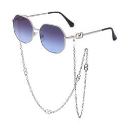 HTXONB 2024 Mode Damen Anti-Drop-Kette Sonnenbrille Metall Anti-Ultraviolett-Sonnenbrille,C5,149 * 139 * 47mm von HTXONB