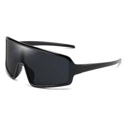 Modische Sonnenbrille mit großem Rahmen, für Sport und Wandern, für Herren und Damen, übergroße Sonnenbrille, Unisex, Reitbrille, Schwarz Schwarz, 130 x 150 x 58 mm von HTXONB