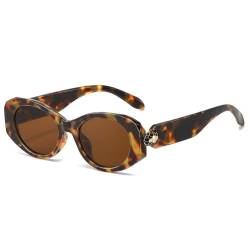 Modische ovale Sonnenbrille für Damen und Herren, Metall, UV400, Leopard, 148 x 150 x 40 mm von HTXONB