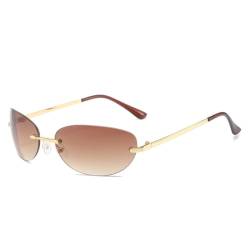 Modische randlose Sonnenbrille für Damen und Herren, rahmenlose Cat-Eye-Brille, Goldfarben, Farbverlauf, Tee, 129 x 138 x 38 mm von HTXONB