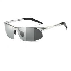 Randlose photochrome Sonnenbrille aus Aluminium für Herren, polarisiert, UV-Schutz, zum Autofahren, Angeln, Radfahren, silber, photochrom, 135 x 149 x 40 mm von HTXONB