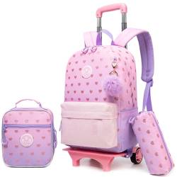 HTgroce 3PCS School Bag Trolley Schulranzen Mit Rollen Rucksack Mädchen schultrolleys Schulrucksack Kinderkoffer Rolling Reisegepäck von HTgroce