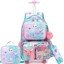 HTgroce Schulranzen Trolley Mädchen Meerjungfrau Rolling Backpack for Girls Einhorn Rucksack Mit Rollen 2. klasse von HTgroce